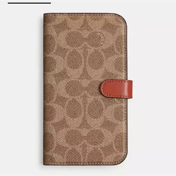Coach IPhone 15 Folio Wallet/Case- Signature Canvas - Picture 1 of 4